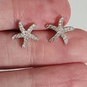 925 silver starfish earrings stamped sterling sparkly sapphire crystals